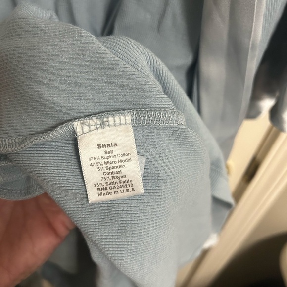 PJ HARLOW Shala Morn Blue Rib Knit Kimono Robe w/Satin Belt & Trim Size XS/S - Picture 4 of 7